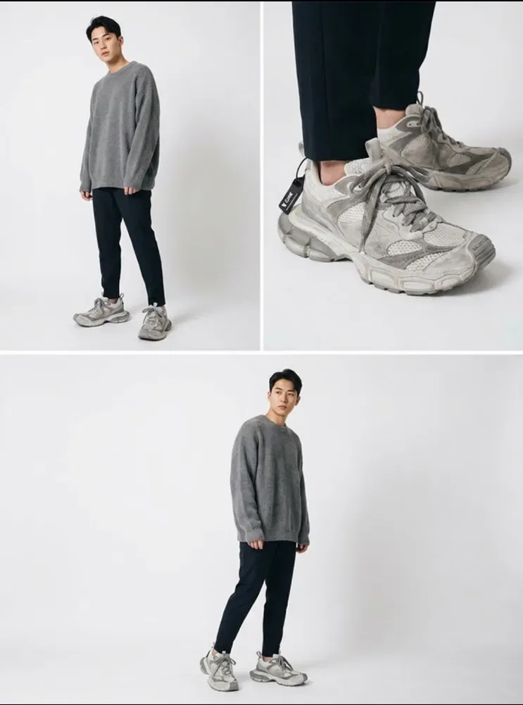 발렌시아가 남성 3XL 원아웃 스웨이드 스니커즈 라이트 그레이 사진 2