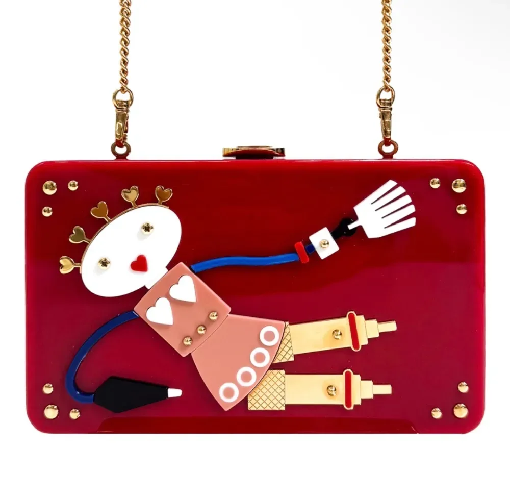프라다 큐피트 트릭 아크릴 로봇 체인 박스 트렁크 크로스 숄더백 레드 사진 3