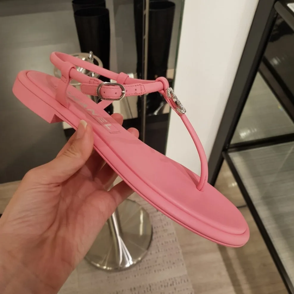 샤넬 G39728 메탈 CC로고 핑크 조리샌들 38.5 사진 5