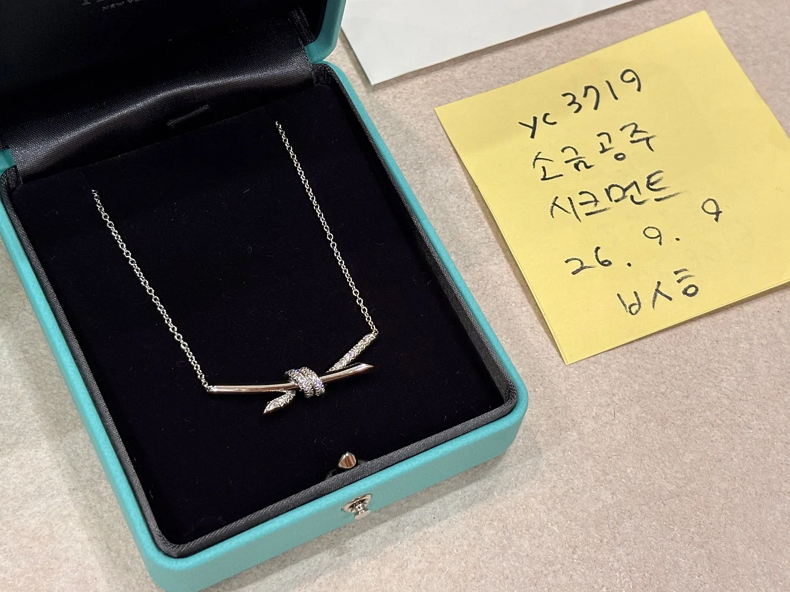 티파니앤코 티파니 노트 목걸이 18K 화이트골드 하프파베 다이아 사진 3