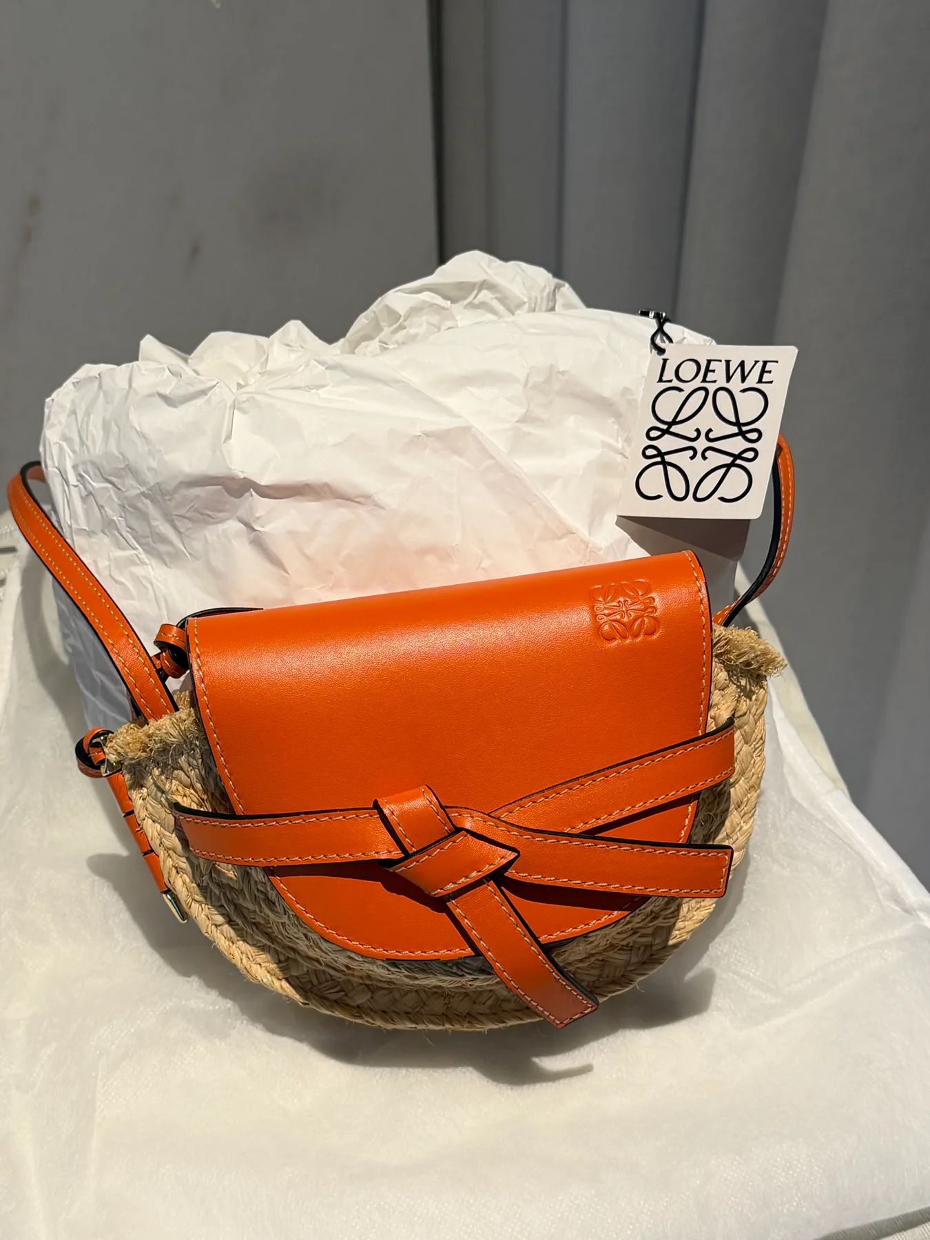 로에베 LOEWE 라피아 미니 게이트백 오렌지 사진 1