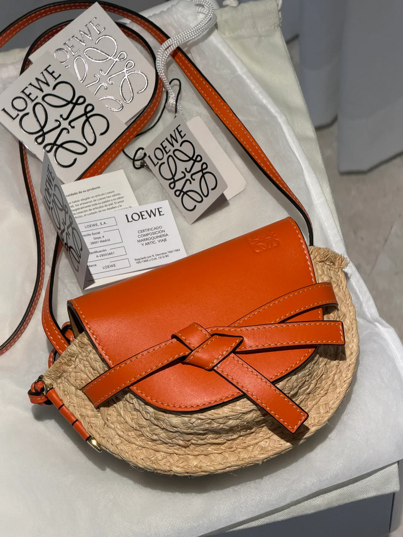 로에베 LOEWE 라피아 미니 게이트백 오렌지 사진 4