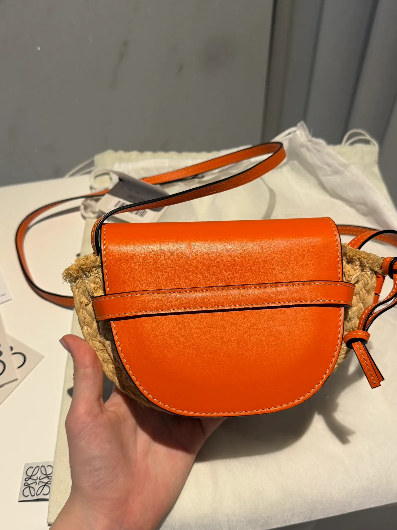 로에베 LOEWE 라피아 미니 게이트백 오렌지 사진 8