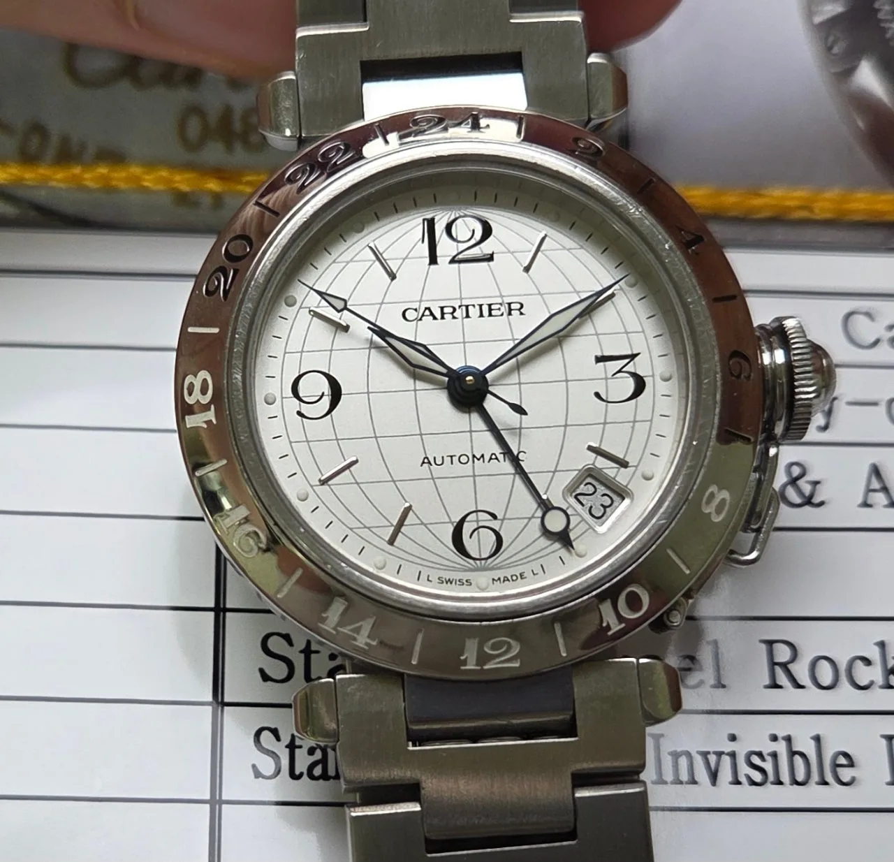 까르띠에 파샤 GMT 지구본다이얼 실버판 36mm 브레이슬릿