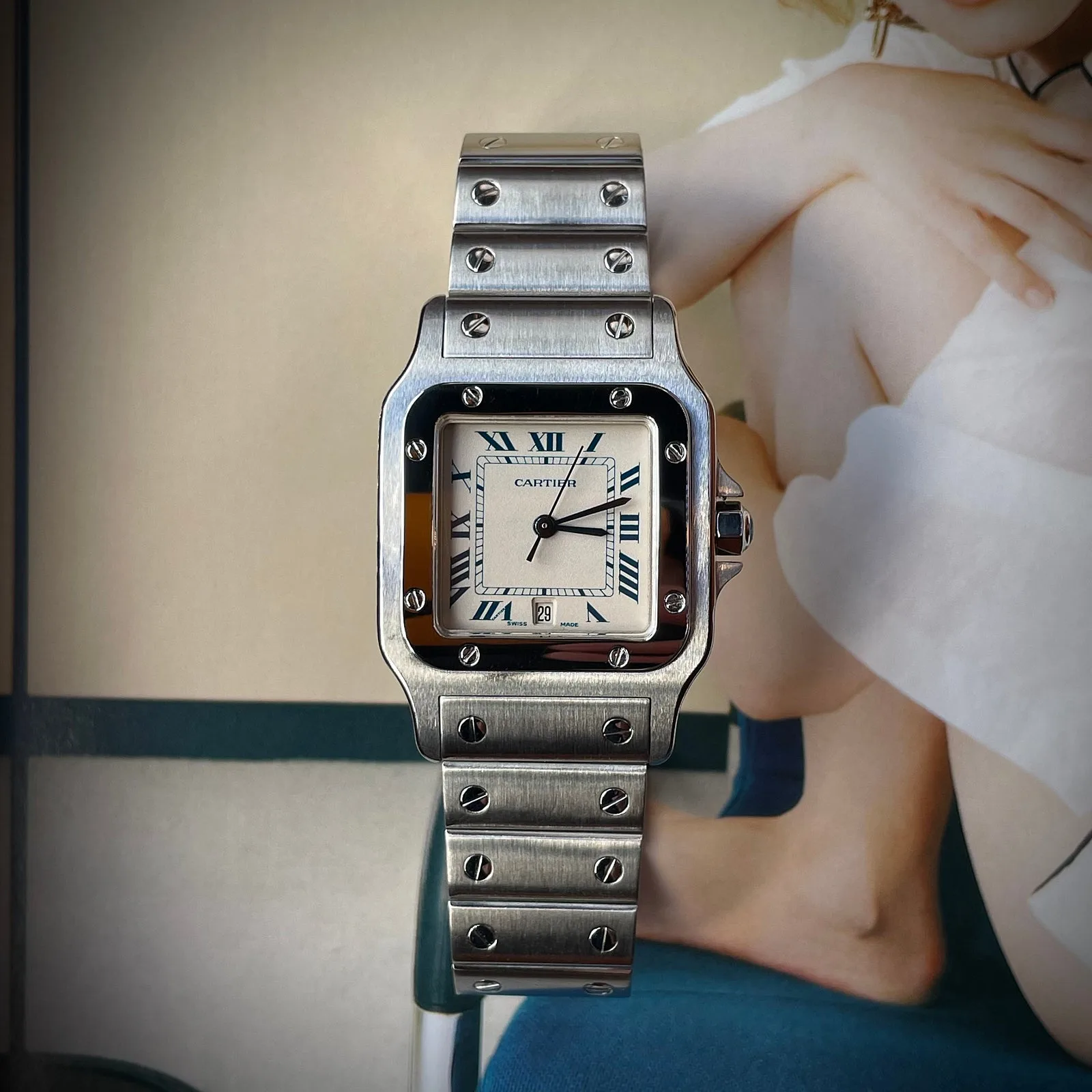 까르띠에 산토스 갈베 L 스틸 쿼츠 29mm 신형버클 2000