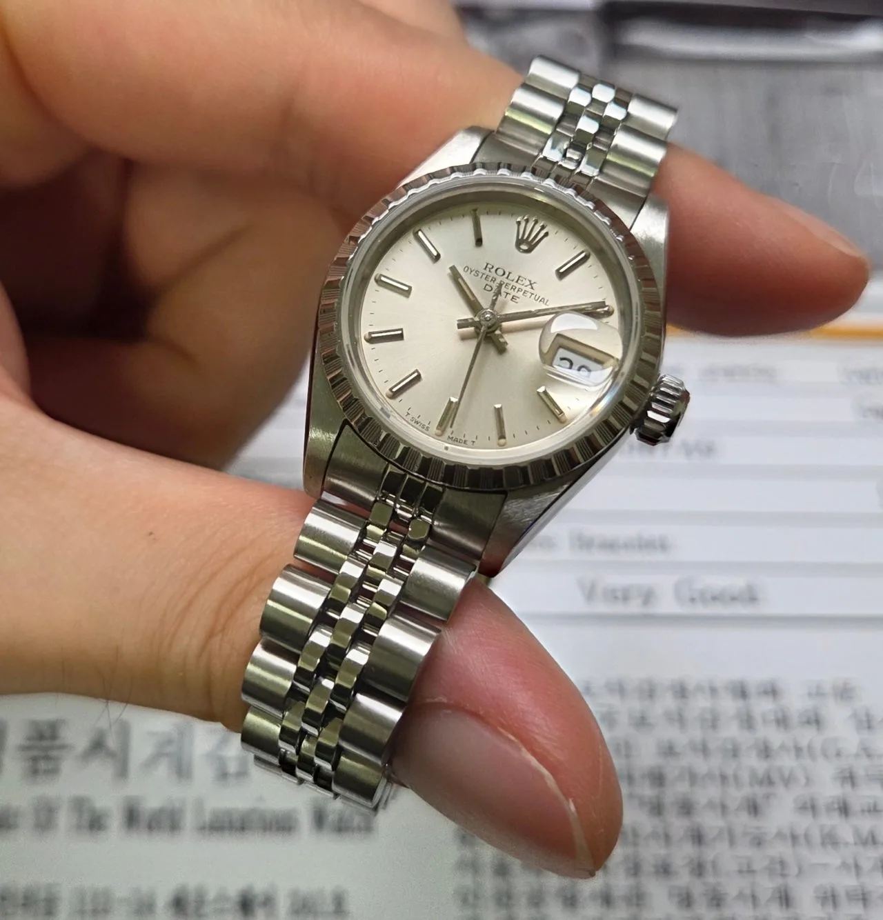 롤렉스 오이스터 69240 실버판 엔진턴베젤 쥬빌리줄 여성용 1988 사진 8