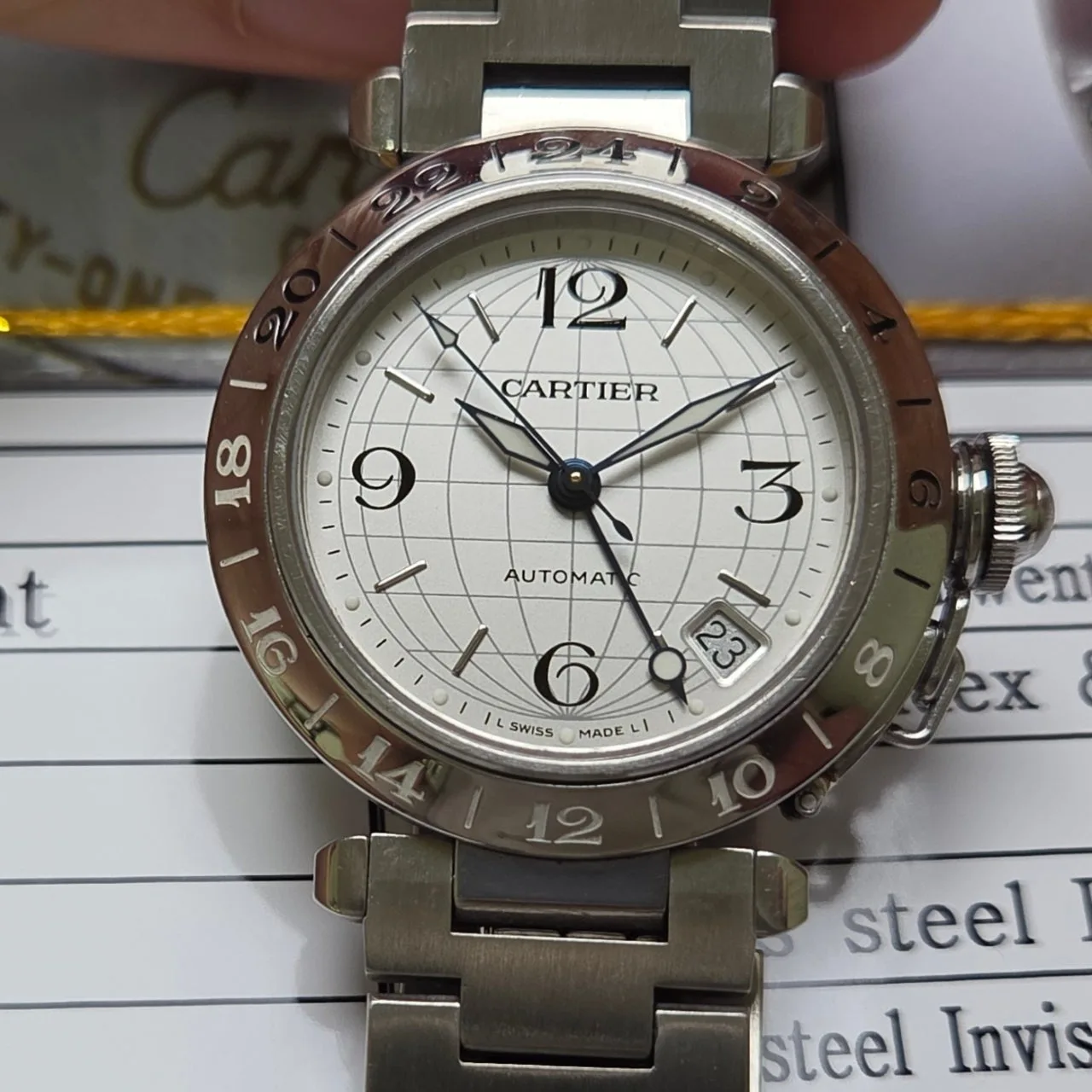 까르띠에 파샤 GMT 지구본다이얼 실버판 36mm 브레이슬릿 사진 4