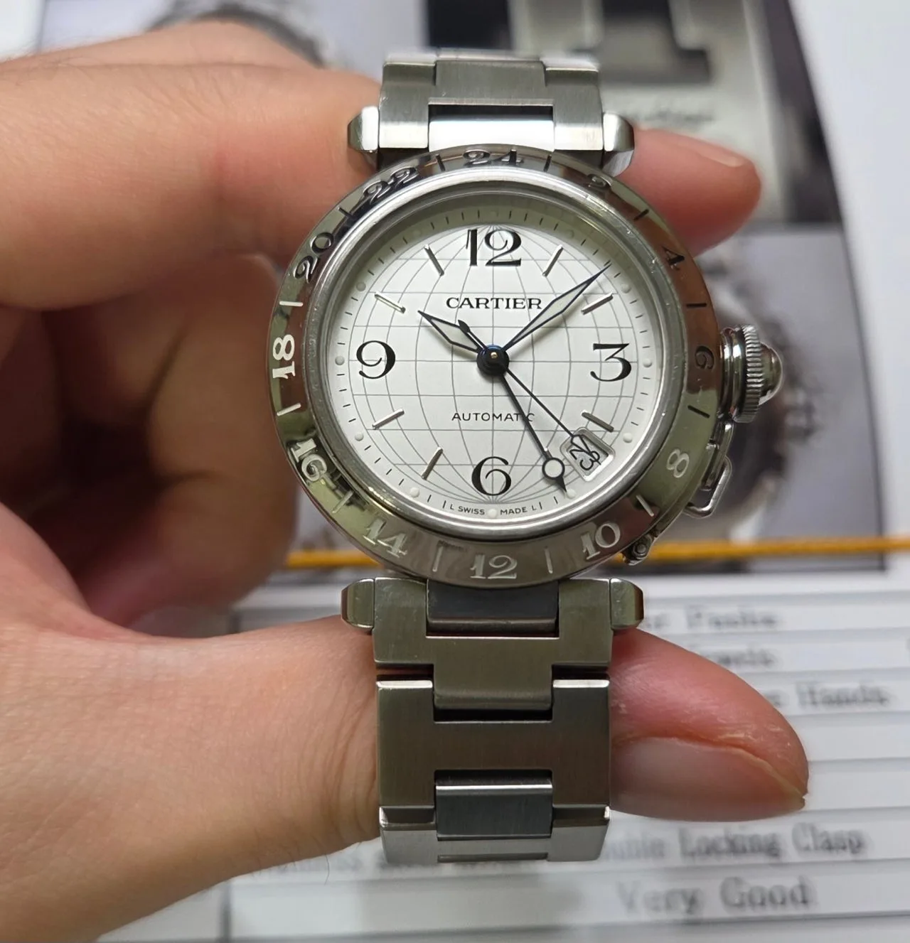까르띠에 파샤 GMT 지구본다이얼 실버판 36mm 브레이슬릿 사진 5