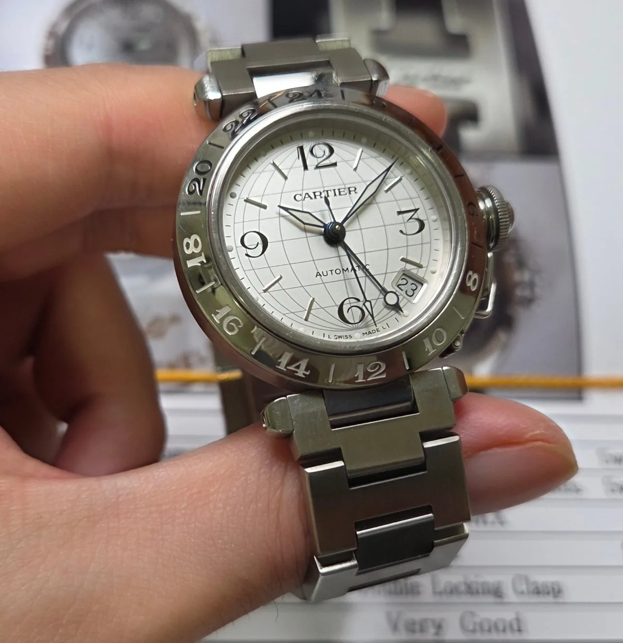 까르띠에 파샤 GMT 지구본다이얼 실버판 36mm 브레이슬릿 사진 8