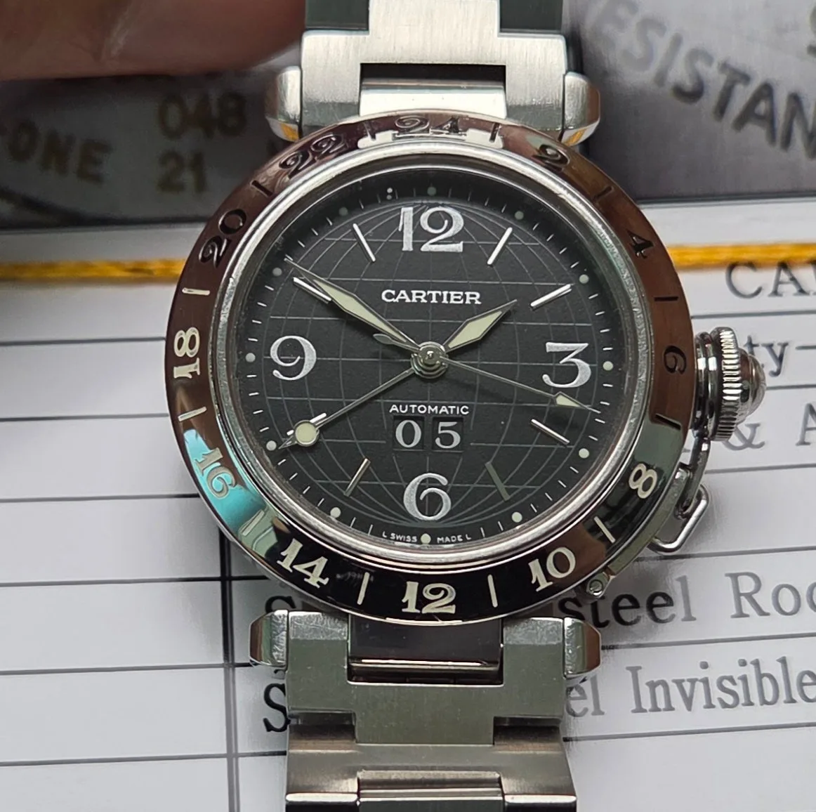 까르띠에 파샤 GMT 지구본 블랙판 빅데이트 36mm 브레이슬릿 사진 2