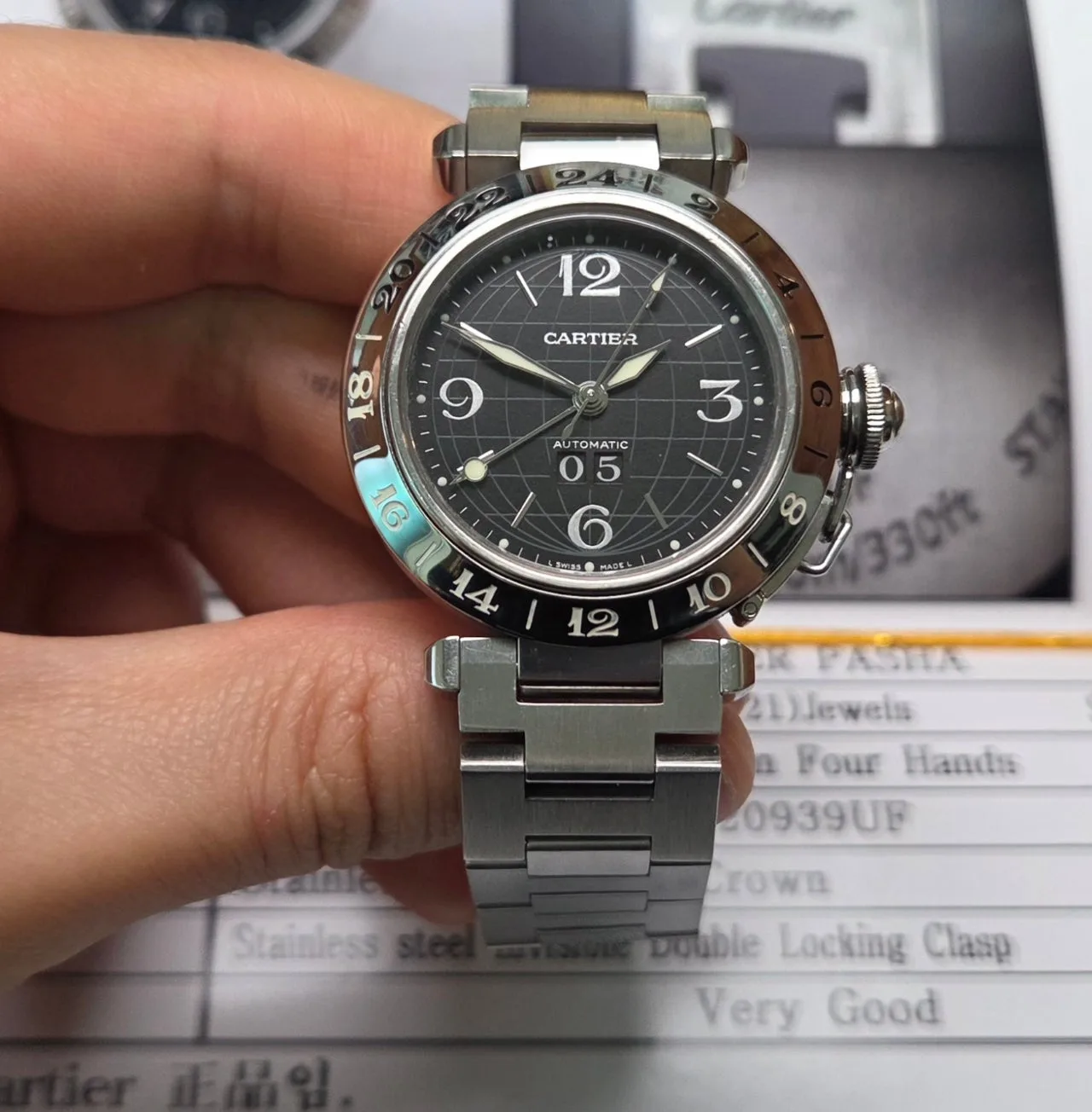 까르띠에 파샤 GMT 지구본 블랙판 빅데이트 36mm 브레이슬릿 사진 4