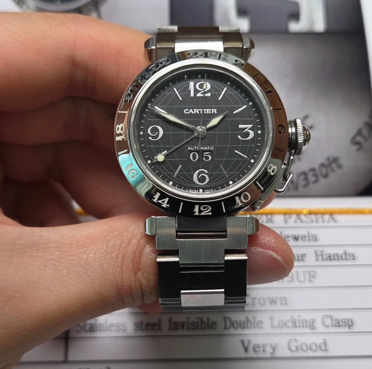 까르띠에 파샤 GMT 지구본 블랙판 빅데이트 36mm 브레이슬릿 사진 7