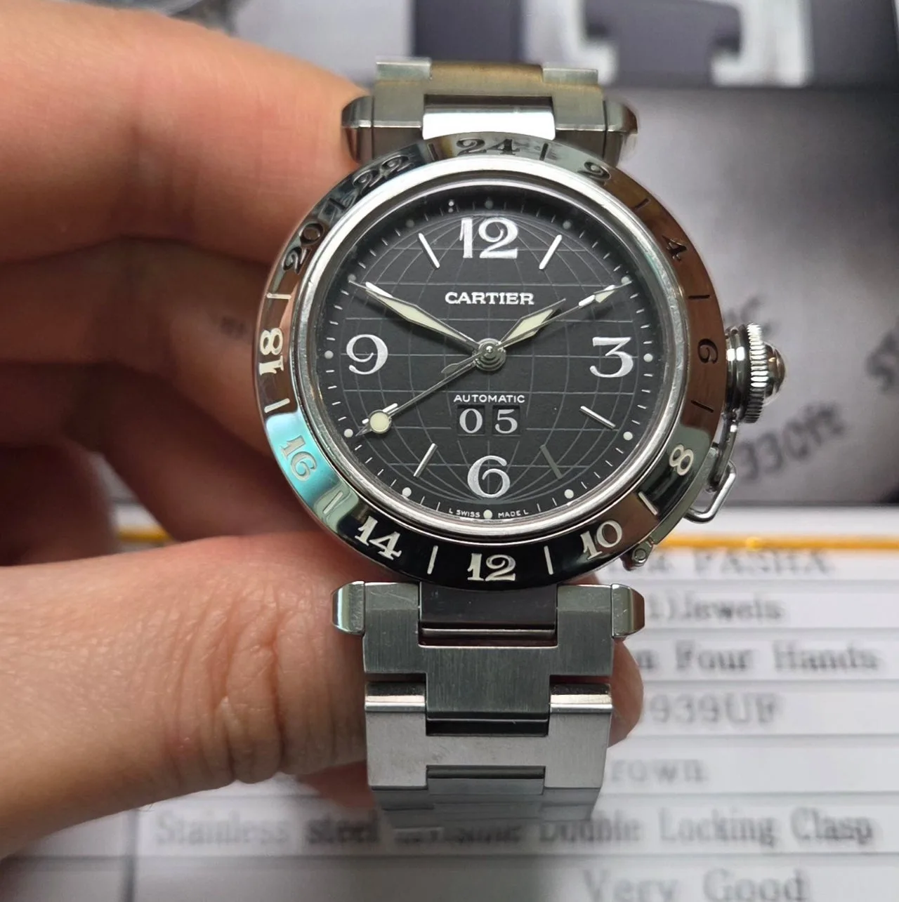 까르띠에 파샤 GMT 지구본 블랙판 빅데이트 36mm 브레이슬릿 사진 8