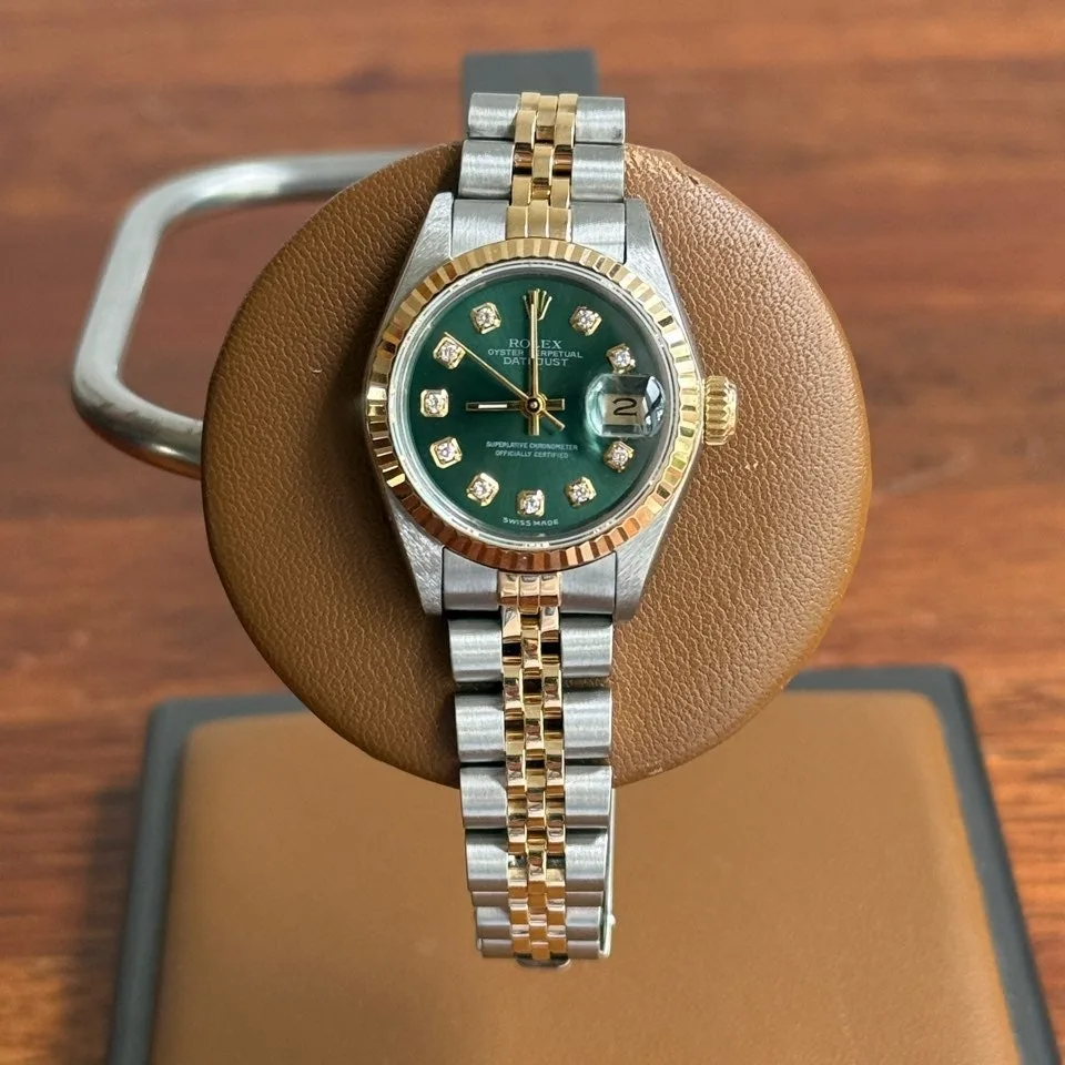 롤렉스 데이트저스트 69173 올리브그린 10포인트 다이아몬드 여성용 18k 콤비 사진 1