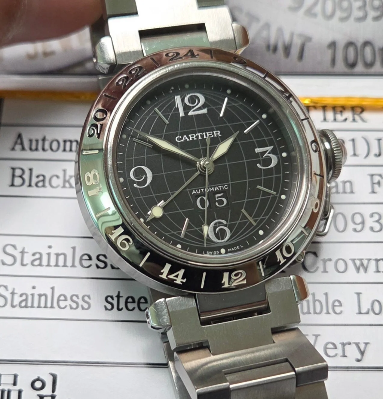까르띠에 파샤 GMT 지구본 블랙판 빅데이트 36mm 브레이슬릿 사진 2