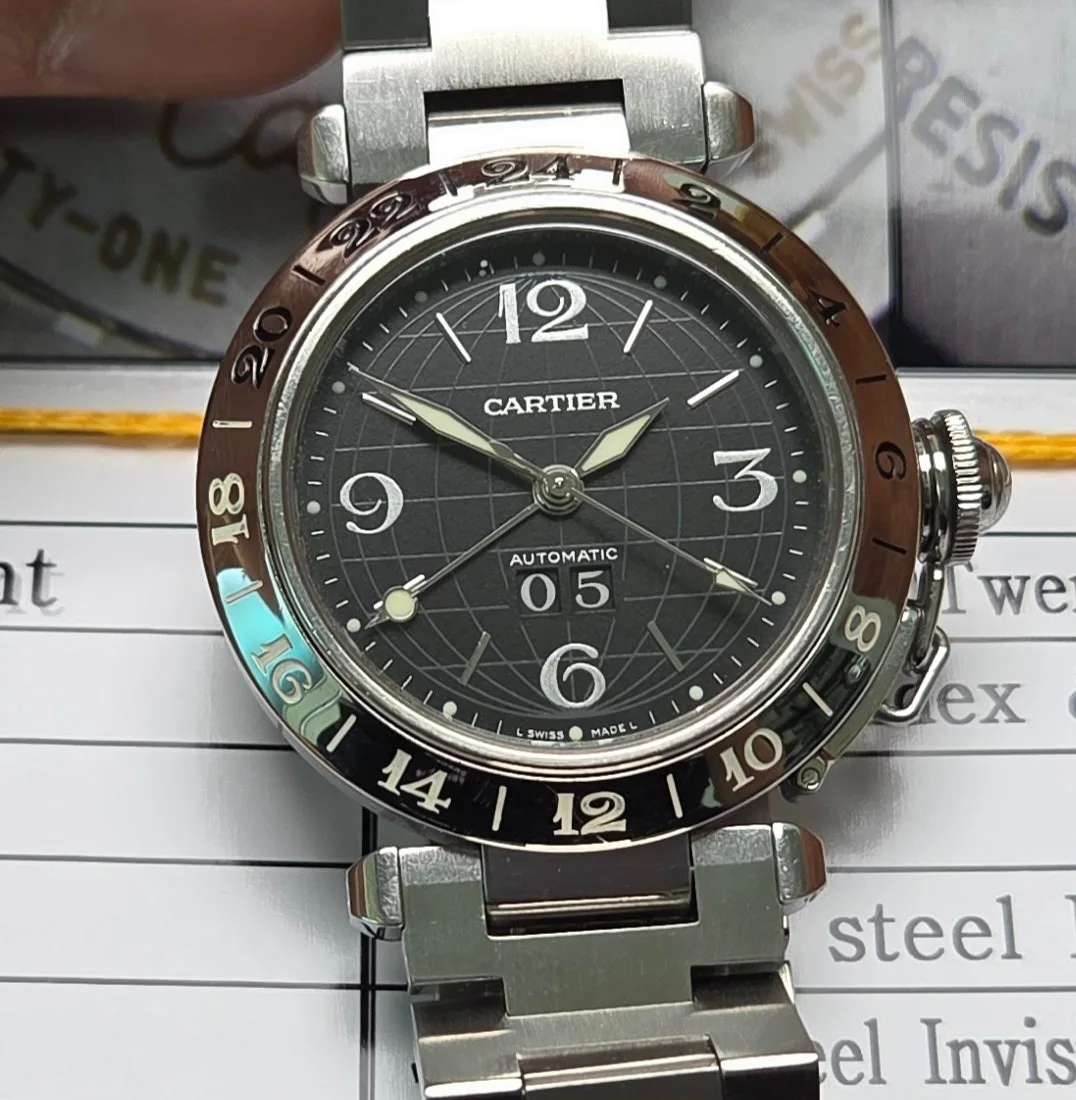 까르띠에 파샤 GMT 지구본 블랙판 빅데이트 36mm 브레이슬릿 사진 3