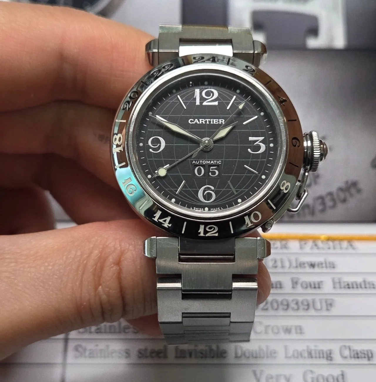 까르띠에 파샤 GMT 지구본 블랙판 빅데이트 36mm 브레이슬릿 사진 7