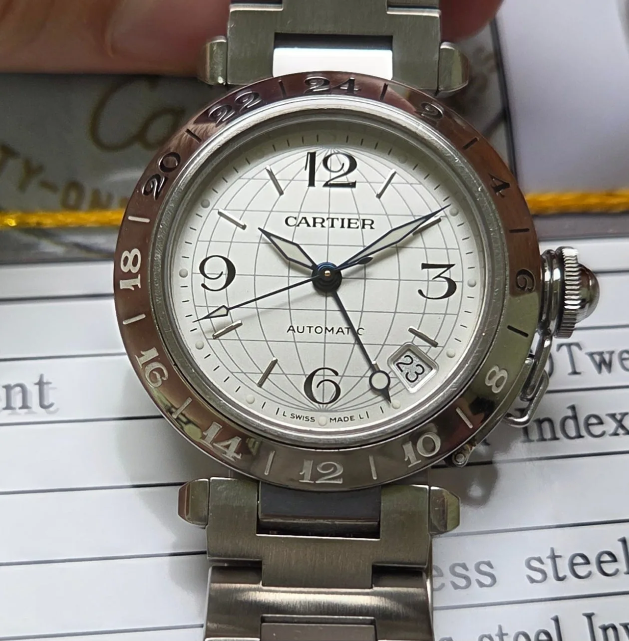 까르띠에 파샤 GMT 지구본다이얼 실버판 36mm 브레이슬릿 사진 1