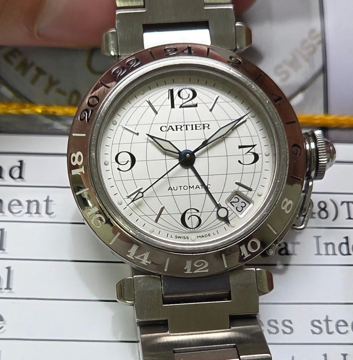 까르띠에 파샤 GMT 지구본다이얼 실버판 36mm 브레이슬릿 사진 4