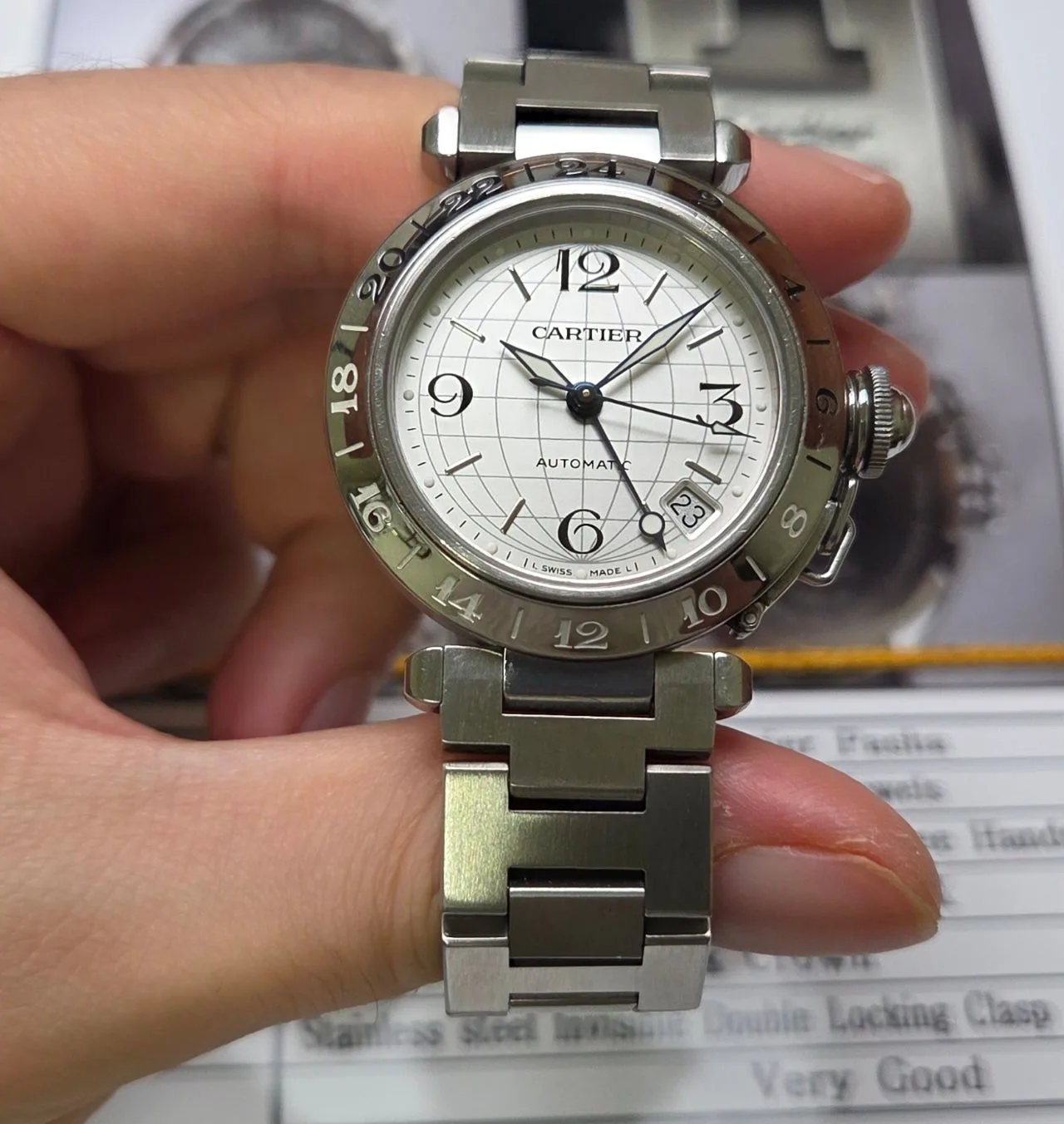 까르띠에 파샤 GMT 지구본다이얼 실버판 36mm 브레이슬릿 사진 5