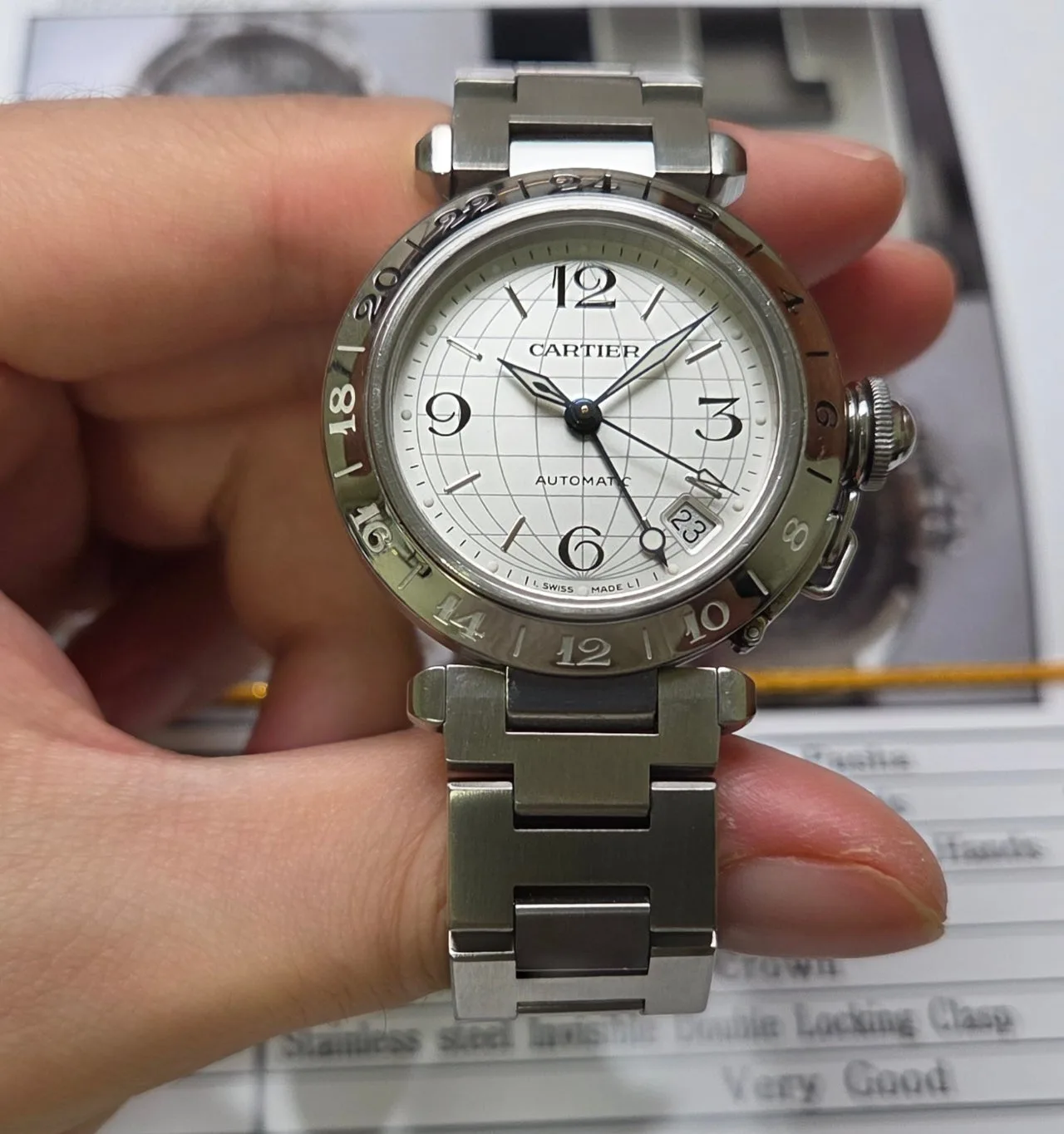 까르띠에 파샤 GMT 지구본다이얼 실버판 36mm 브레이슬릿 사진 6