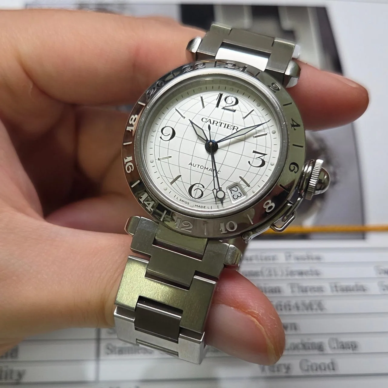 까르띠에 파샤 GMT 지구본다이얼 실버판 36mm 브레이슬릿 사진 8