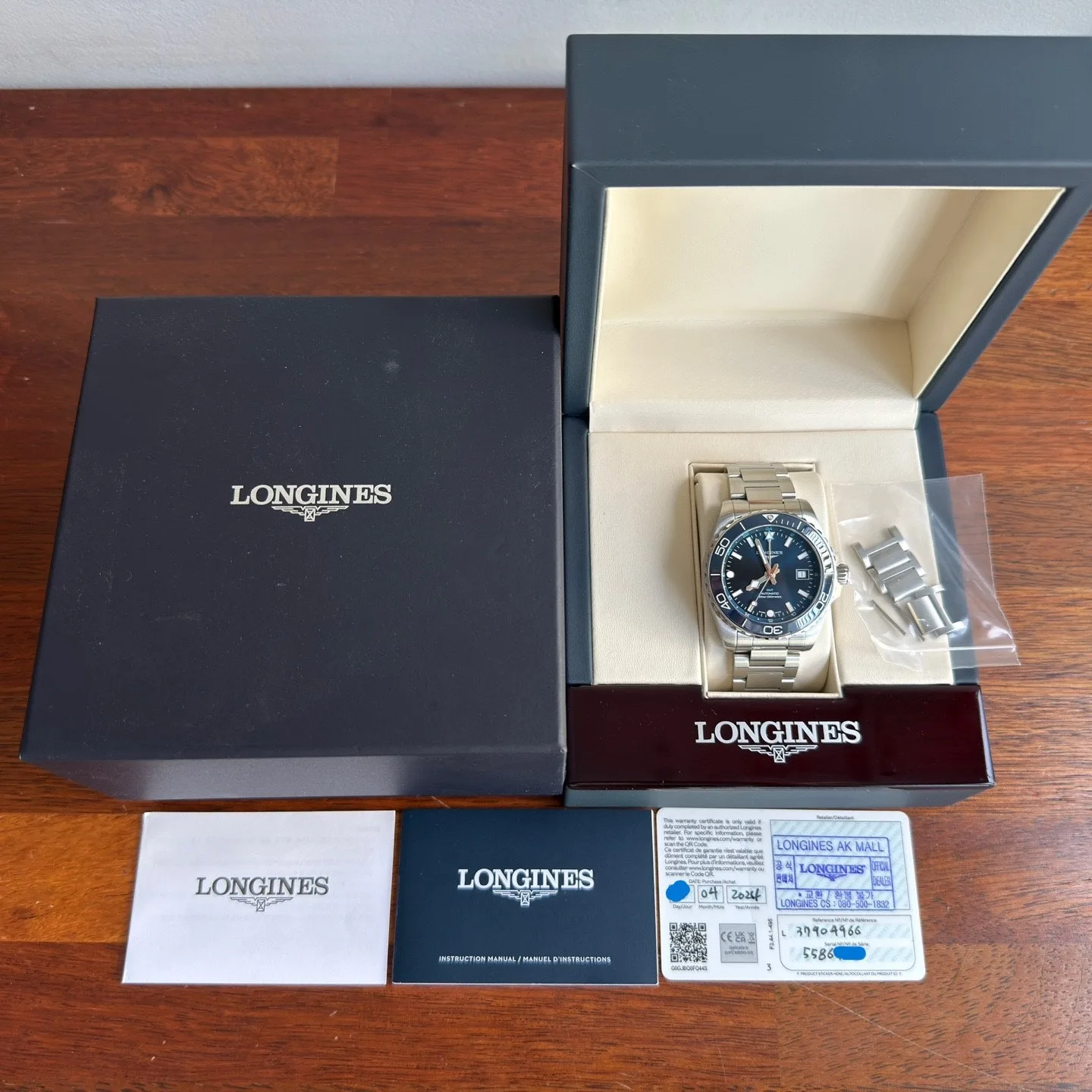 론진 L37904966 하이드로콘퀘스트 GMT 41mm 블루 다이얼 2024 사진 1