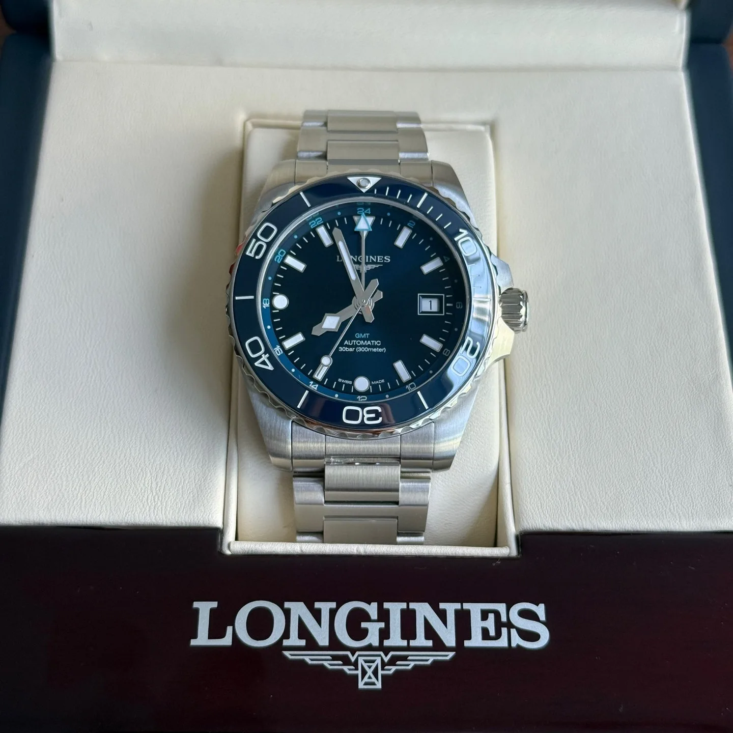 론진 L37904966 하이드로콘퀘스트 GMT 41mm 블루 다이얼 2024 사진 3