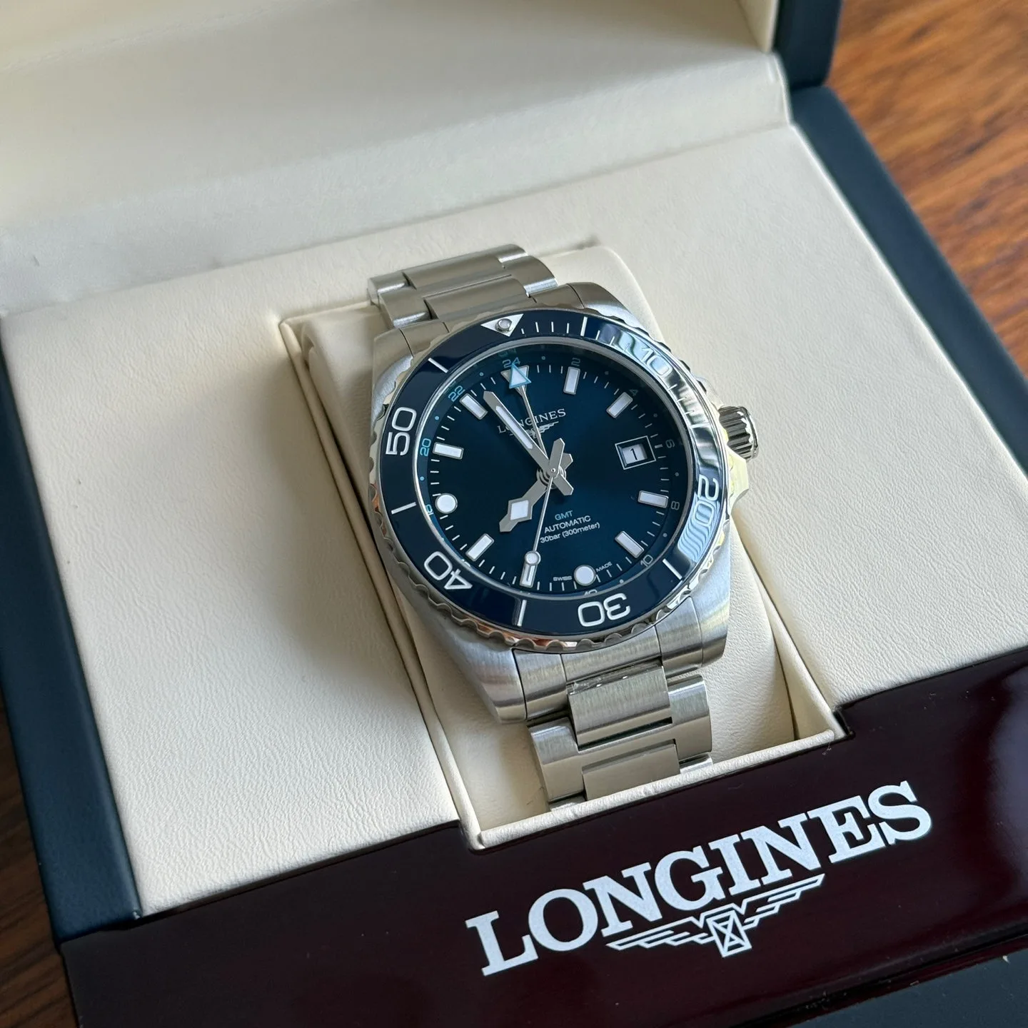 론진 L37904966 하이드로콘퀘스트 GMT 41mm 블루 다이얼 2024 사진 4