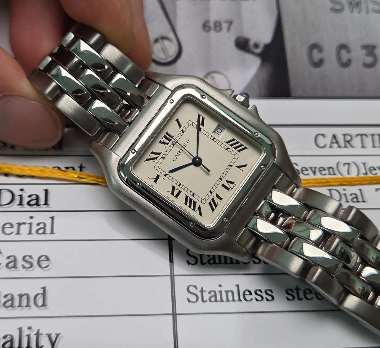 까르띠에 팬더 라지점보 Ref.1300 실버로만 브레이슬릿 사진 3