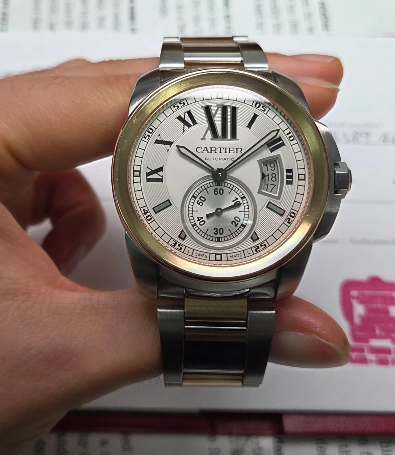 까르띠에 칼리브 드 18K콤비 42mm 오토매틱 브레이슬릿 2012 사진 8
