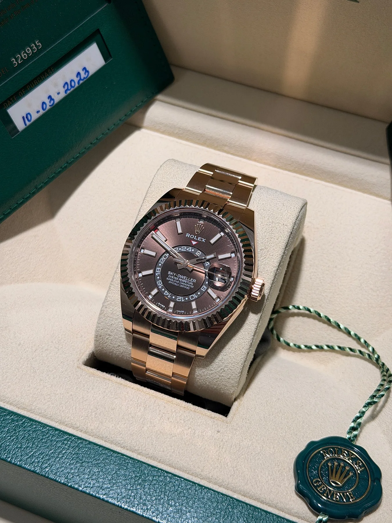 롤렉스 스카이드웰러 금통 초코 오이스터 326935 2023 사진 7