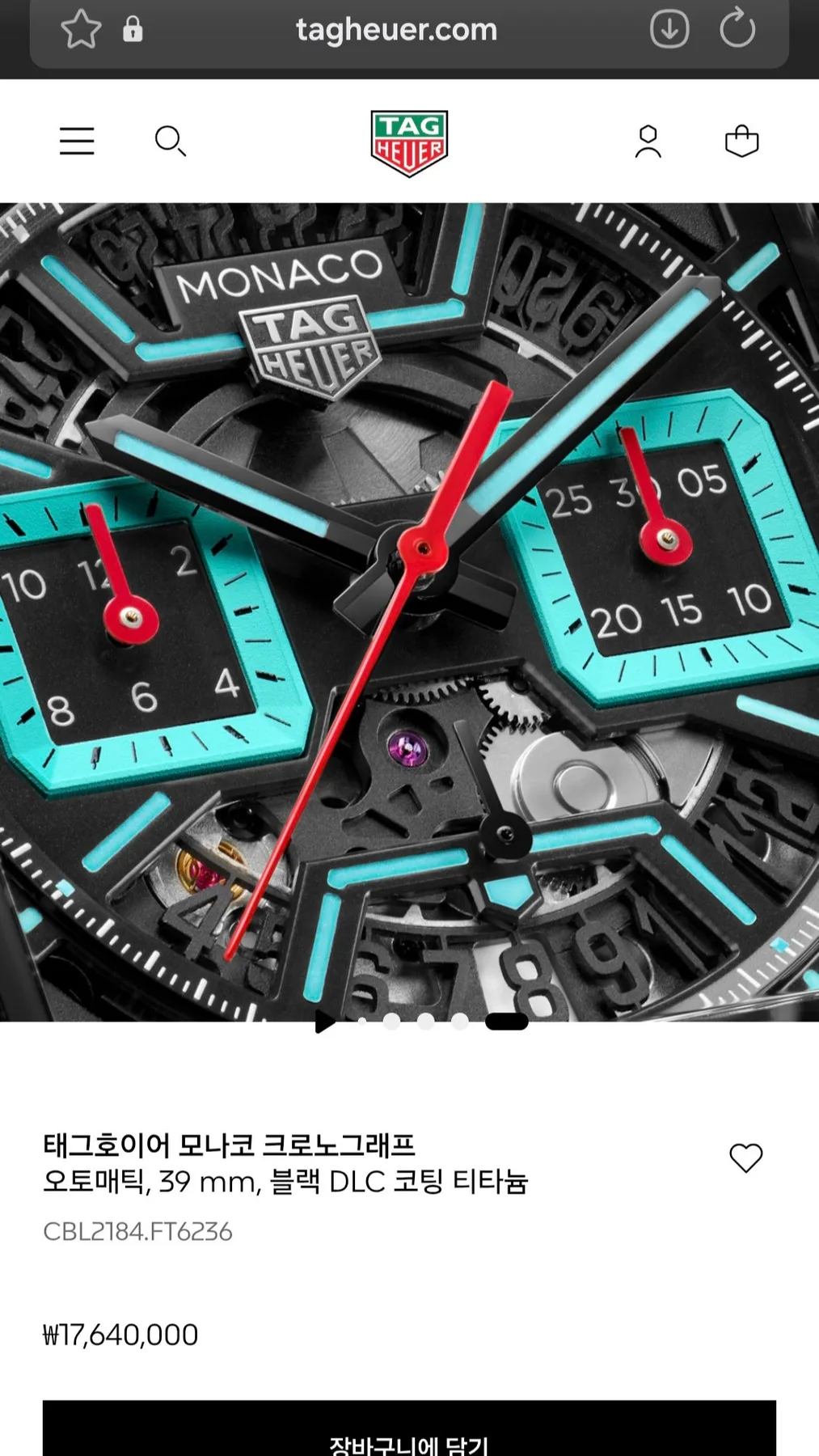 태그호이어 모나코 스켈레톤 티타늄 터콰이즈 39mm CBL2184 FT6236 2024 사진 3