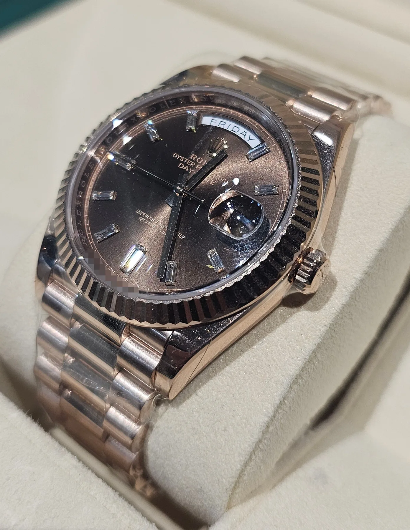 롤렉스 데이데이트 40mm 에버로즈골드 초콜렛 바게트 다이아몬드 프레지던트 2018 사진 2