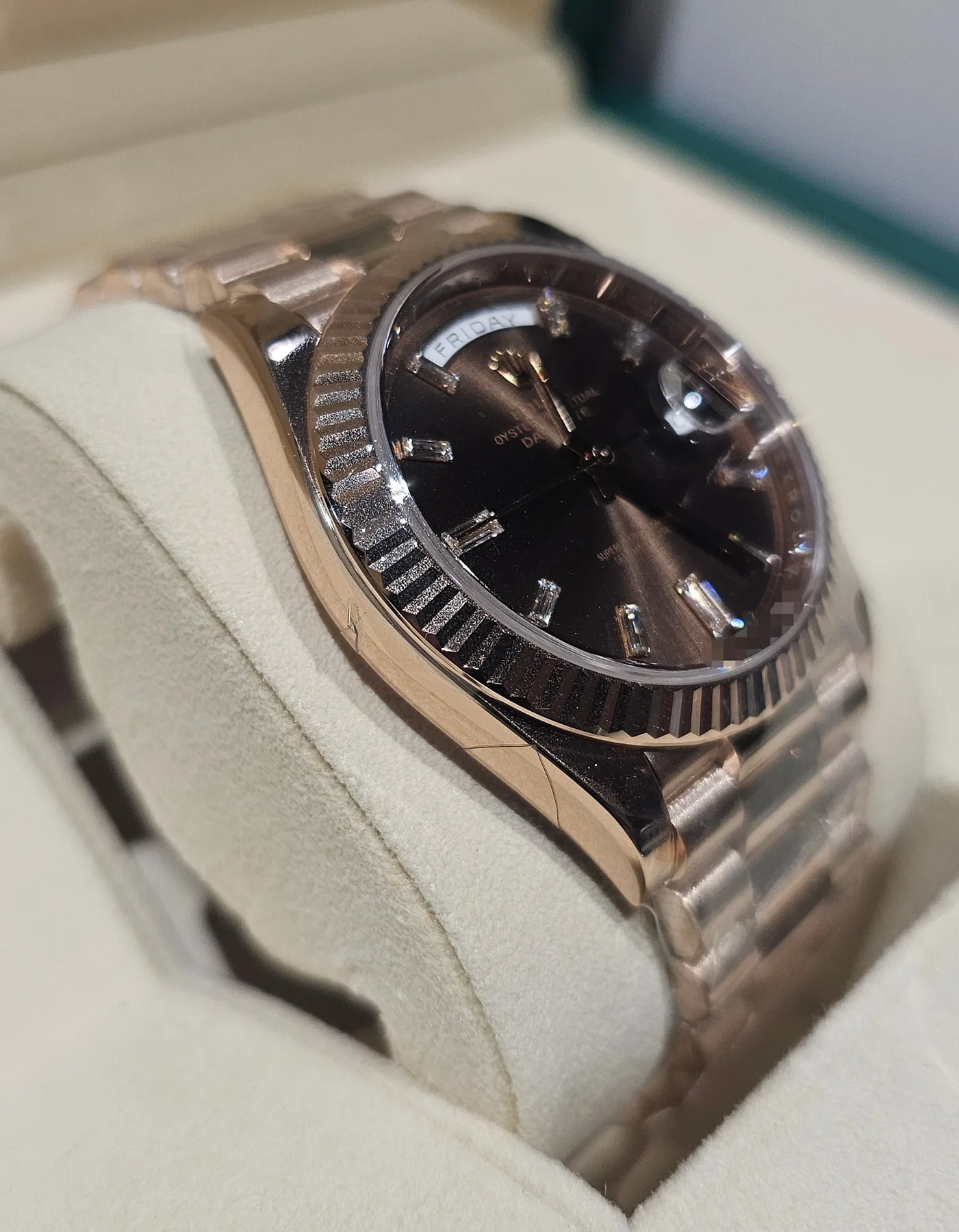 롤렉스 데이데이트 40mm 에버로즈골드 초콜렛 바게트 다이아몬드 프레지던트 2018 사진 8