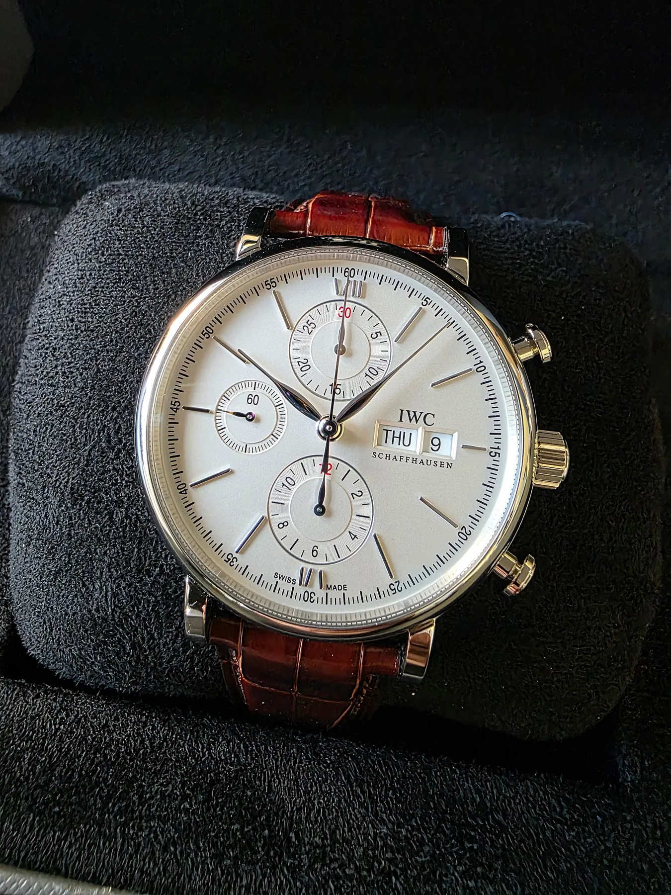 IWC 포르토피노 크로노그래프 42mm 실버 가죽 스트랩 2019 사진 1