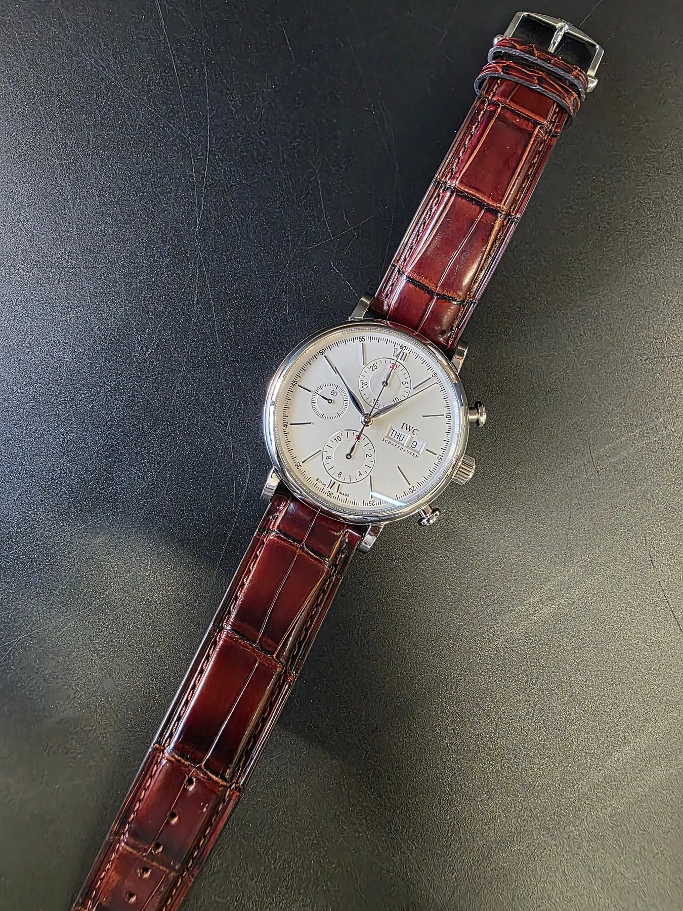 IWC 포르토피노 크로노그래프 42mm 실버 가죽 스트랩 2019 사진 6