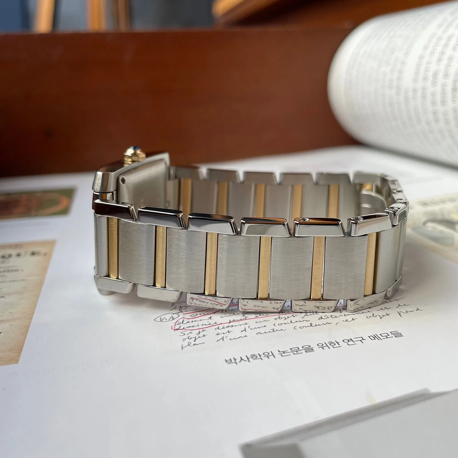 까르띠에 탱크 프랑세즈 라지 옐로우골드 콤비 28mm 2007 사진 3