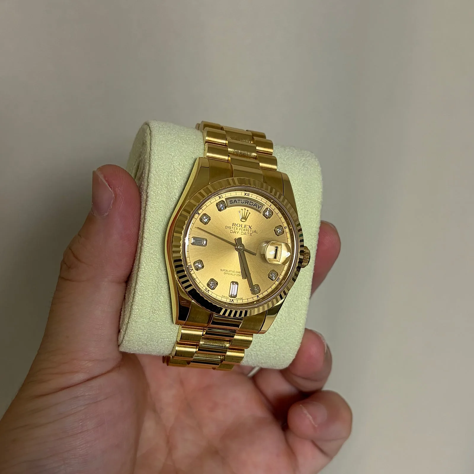 롤렉스 데이데이트 118238 샴페인 36mm 금통 신형버클 인그레이빙 2012 사진 7