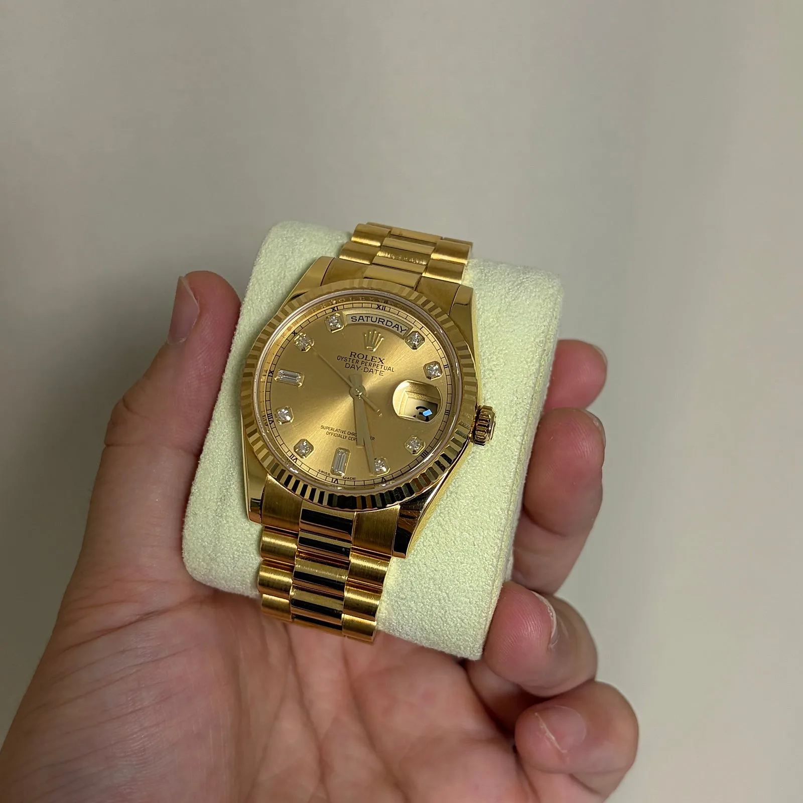 롤렉스 데이데이트 118238 샴페인 36mm 금통 신형버클 인그레이빙 2012 사진 8